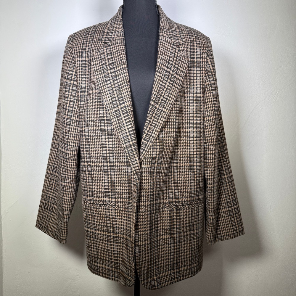 Vintage Sag Harbor Blazer Womens 14 Brown Black Houndstooth Academia Wool Grunge
